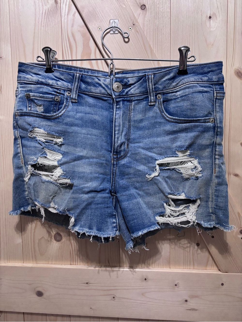 American Eagle Outfitters Light Blue Distressed Denim Shorts